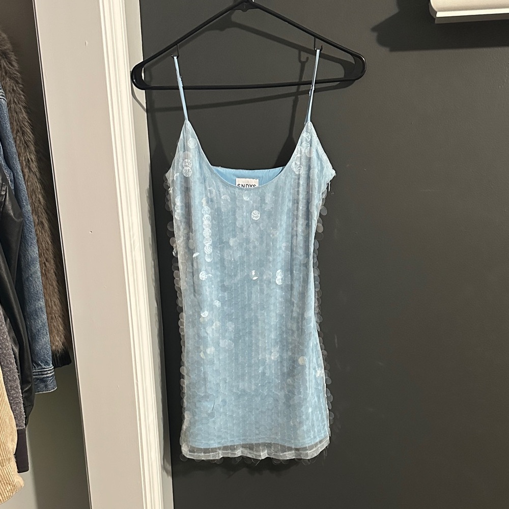 Chic Light Blue Sequin Mini Dress